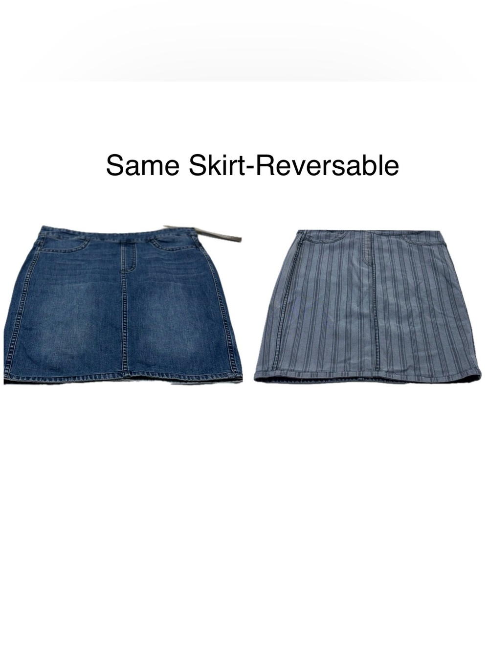 Tribal NWT Reversible Denim Mini Skirt Vertical Pinstripe Elastic Waist Blue 6
